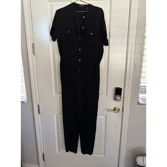 NWT Theory Women's Black Cargo Shirt Silk Jumpsuit Romper Size 4 - Picture 5 of 16